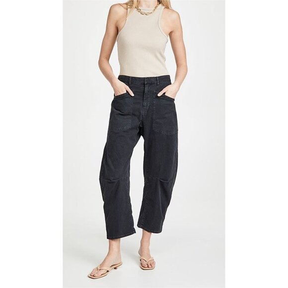 NILI LOTAN Shon Barrrel Black Wash Utility Pants With Front Patch Pockets size 0 - Picture 1 of 13